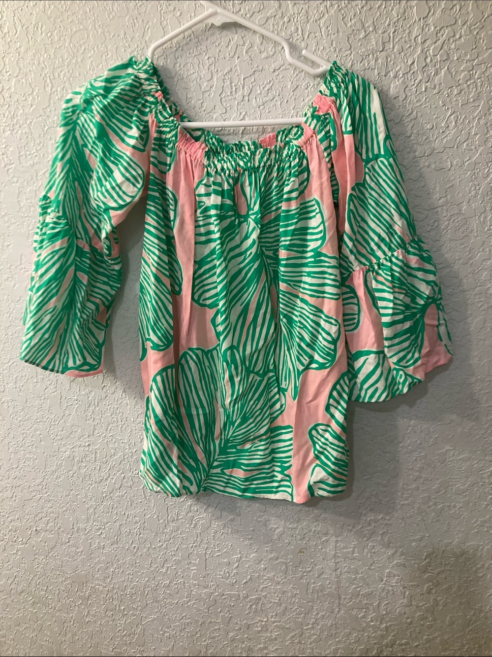 Lilly Pulitzer Pink and Green Off-Shoulder Floral Blouse